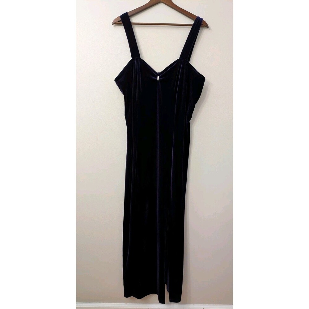 Vintage 90s Purple Velvet Maxi Dress 18/20W Slit Goth Glam Dark Romance Holiday